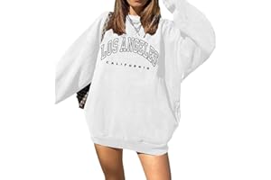 ELFIN Los Angeles damska bluza oversize, bez kaptura, vintage, z długim rękawem, z okrągłym dekoltem, na jesień, zimę, sweter polarowy