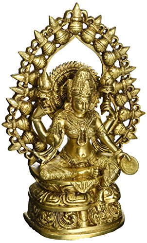 gangesindia Göttin des Reichtums Mata Lakshmi Messing Statue 27,3 cm H x 21 cm W x 7,6 cm D Gold