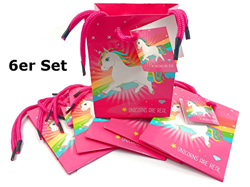 Einhorn Papier-Geschenktüte 6er Set - Geburtstagstüte Geburtstag Happy Birthday