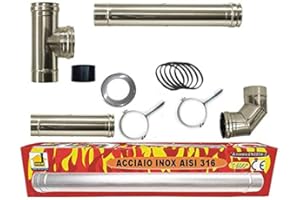 MBM Juego de chimenea para estufa de pellets Ø 80. Canal de humo de acero inoxidable AISI 316L CE, fabricado en Italia UNI 1856