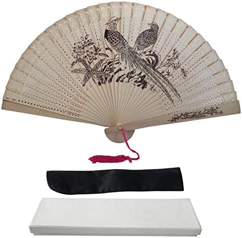 FANSOF.FANSFANSOF.FANS Vintage Sandalwood Handheld Folding Hand Fan With a Tassel for Women Girls Summer Party Event Favour Birthday Wedding Souvenir Gift (Twin Birds)