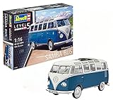 VW Typ 2T1 Samba Bus Revell Modellbausatz Auto 1:16 - Volkswagen VW T1 Bulli Samba Bus im Maßstab 1:16, Level 5, originalgetreue Nachbildung mit vielen Details, VW Bus, 07009