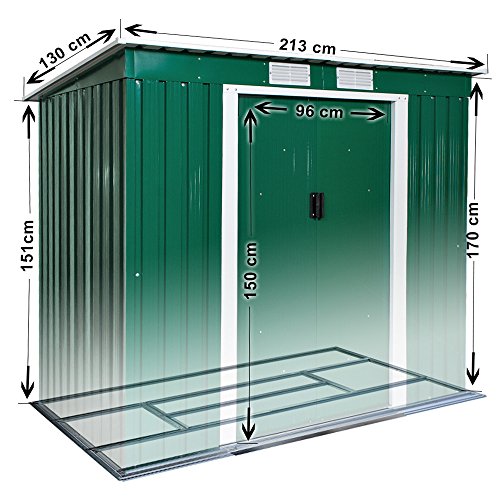 TecTake Metall Gerätehaus Gartenhaus Pultdach | 213x130x173cm | mit Metall-Fundament - 5
