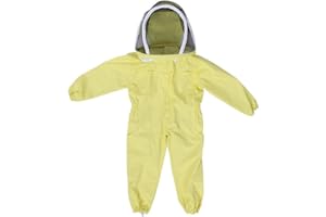 Zerodis Enfants Apicole Costume avec Voile de Protection Professionnel Jumpsuit Abeille Visiteur Coton à Manches Longues M L- Jaune (M)