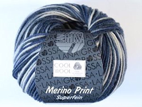 Lana Grossa Cool Wool 2000 Print 753 Natur/Grau/Hellgrau/Schwarz/Nachtblau
