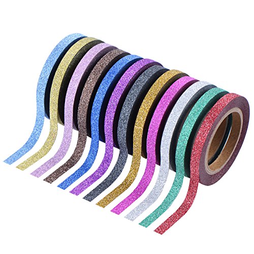 Outus 24 Stück Washi Band Handwerk Band Glitter Tapes Art Tapes Masking Tape für Kunst Handwerk und DIY, 12 Farben