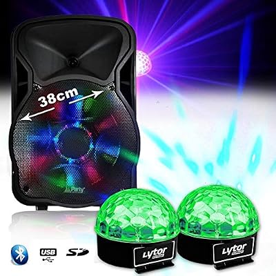 Party sound Enceinte PARTYSOUND-15 SOUND mobile 800W 15" à LEDs RVB - USB/BT/SD/FM + 2 jeux lumières Sixmagic LytOr