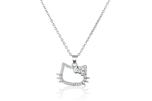 Wendalern Diamond Cat Necklace Sterling Silver Cute Cubic Zirconia Bow Kitten Pendant Necklace Funny Cartoon Animal Cat Necklace Chain Jewelry Gifts for Women Teen Girls