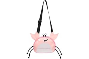 FAHOI Kids Beach Bag with Zipper, Portable Mesh Beach Bag with Adjustable Shoulder Straps, Lightweight Crab-Shaped Seashell Bag for Beach Toys, Holding Seashell