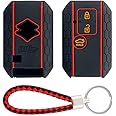 Keycare® Silicone Key Cover Compatible for Ertiga, Swift, DZire 3 Button Smart Key (Push Button Start Models only) (KC Mini Red/Black Keyring)