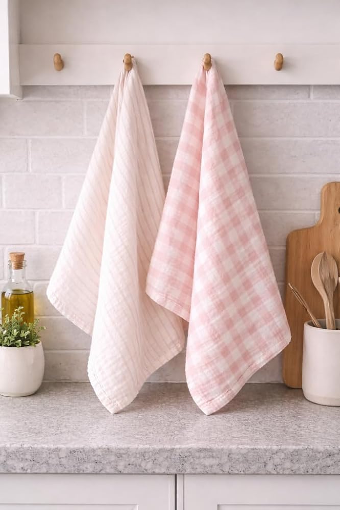 %100 Pamuk Çift Kat Müslin Mutfak Kurulama Bezi 2’li Set 40x60 cm Emici Yumuşak Mutfak Havlusu - ELV-MKB-PE02