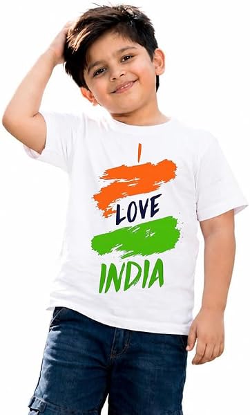 Moody Looks Kids Independence Day RainbowT-Shirts| I Love India White Printed T-Shirts Round Neck for Boys | Girls | Baby