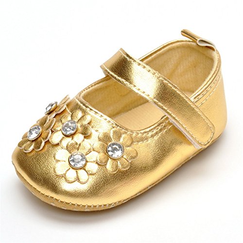 Estamico Baby Girl's Leather Flowers with Diamond Shoes Gold Us 4