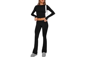 ROFUSSO Zweiteiler Damen Herbst Lounge Set Langärmeliges Oberteile und Yoga Schlaghose Trainingsanzug Freizeit Outfit Fitness Sportkleidung Set