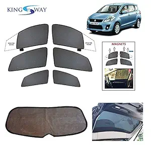 Kingsway Half Magnetic Sun Shades/Curtains for Cars with Rear Windshiled for Maruti Suzuki Ertiga (Model Year : 2012-2016) (Set of 7, Half Cut, Cotton Mesh Fabric)