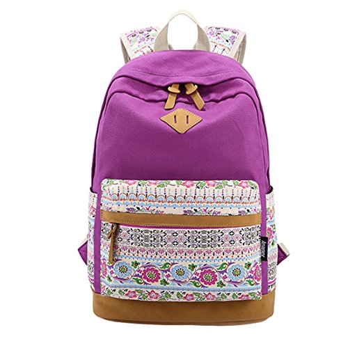 Preisvergleich Produktbild iTECHOR Fashion Mädchen Schulrucksack Damen Canvas Rucksack Teenager Baumwollstoff Schultasche Outdoor Freizeit Daypacks