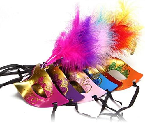 Aoxintek Feather Halloween Party Masquerade Mask Carnival Party Fancy Dress Ball Face Eye Mask Pack of 6