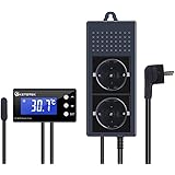 KETOTEK Temperaturregler Steckdose 230V mit Fühler, Digitaler Thermostat Steckdose 220V Relais Heizung Kühlung für Gewächshau