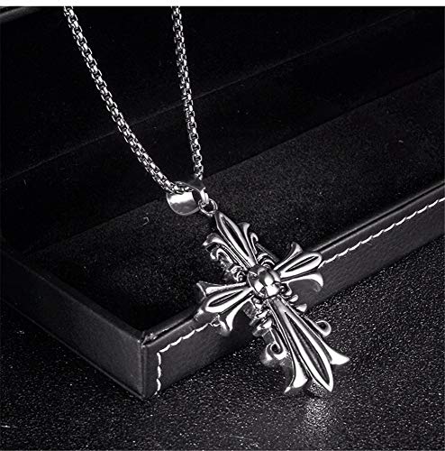 Y-modo-Motif-Croix-Titane-Acier-Collier-Punk-Pendentif-Fleur-Hommes-Scout-Hommes