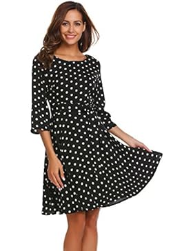 Beyove Damen Abendkleid 50s Vintage Polka Dots Langarm Kleid Blumenkleid Festliches Kleid Swing Rockabilly Kleid...