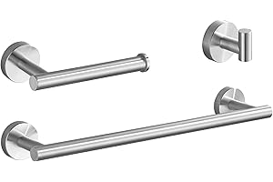 Hoomtaook Set da bagno 304 Portasciugamani in Acciaio Inossidabile per Bagni 4 in 1 Portasciugamani Libero Porta Carta Igienica a Parete Finitura Spazzolata Installazione Trapano Superficiale Argento