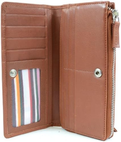 Ladies Large Soft Nappa Leather Matinee Purse with Multiple Credit Card Slots and Pockets (Black, Brown, Tan, Red)