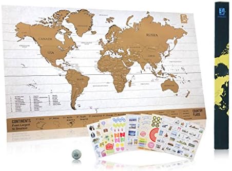 Perfect Map to Scratch - Scratch Wanderlust Poster Map Classics - Use Our Coin to Easily Scratch - Map Includes 229 Cute Travel Stickers - Share Your Travel Stories