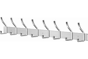 MEIJO Garderobenhaken Edelstahl Hakenleiste Garderobe Garderobenleiste Silber Kleiderhaken Wand mit 8 Haken Wandhaken garderobe für Schlafzimmer Bad Küche Kleiderständer (Silber, 8 Haken)