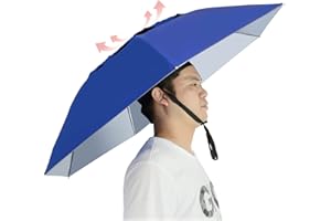 NEW-Vi Fishing Umbrella Hat Folding Adjustable Sun Rain Cap, 37.4”Oversize Hands Free Umbrellas, 7-Ribs Anti-UV Waterproof Headwear for Fishing Gardening Golf Sunshade Outdoor