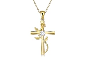 BlingGem Collier pour Femme Croix Rose Argent 925/1000 Oxyde de Zirconium Fleur Pendentif Collier Mère Fille Cadeau pour Femme 48 cm