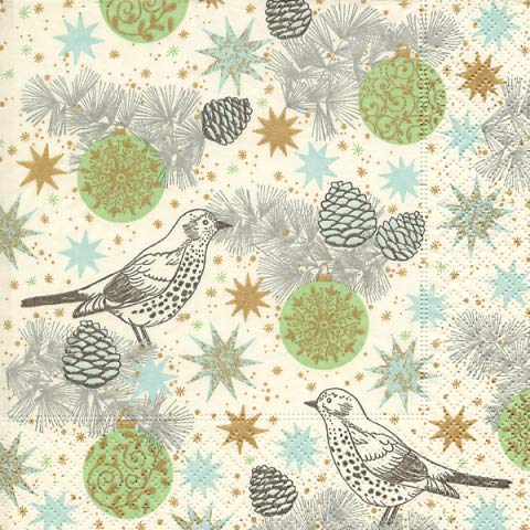 Preisvergleich Produktbild PAPER + DESIGN Weihnachts Lunchservietten Vögel und Zapfen 33x33