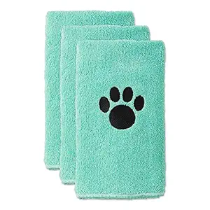 Bone Dry Pet Grooming Drying Towel Collection Absorbent Embroidered Microfiber, Small, Aqua, 3 Piece