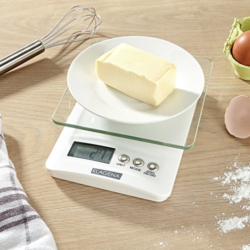 KLAGENA Digitale Küchenwaage mit LCD-Display, in weiß, bis 5000 g – Elektronische Waage / Lebensmittel-Waage / Brief-Waage / Tisch-Waage / Digital-Waage – mit 2 Jahren Geld-zurück-Garantie .. - 6