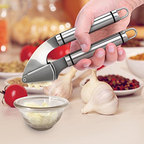 RcGoods Premium Edelstahl Knoblauchpresse & Schäler Set ● Zerpresst Knoblauchzehen & Ingwer mit Leichtigkeit ● Qualitativ hochwertige Knoblauch Presse ● Hergestellt aus robustem 18/10 Edelstahl - 7