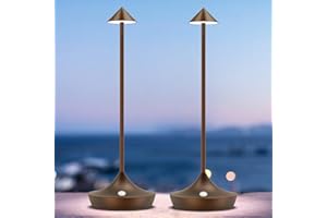 bravzurg Lampade da Tavolo Senza Fili Ricaricabili, 6000mAh Lampade da Comodino LED USB, Alluminio, Impermeabile, Dimmerabile, Wireless Luci Batteria per Scrivania Ristorante Esterno (2 Marrone)