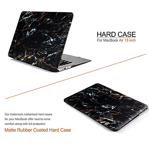 iDOO MacBook Schutzh  lle   Hard Case Cover Laptop H  lle  F  r MacBook Air 13 Zoll  A1369 A1466  - matt  Schwarzer Marmor  mit gold-blauer Maserung 