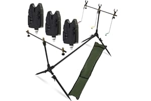G8DS® Set Rod Pod Rutenhalter + Tragetasche inklusive 3 Bissanzeiger mit Lautstärke- und Tonregler für 9V Block Karpfen Angeln