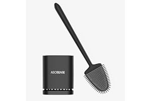 ASOBEAGE Brosse de Toilette en Silicone : Tête Flexible, Long Manche, Fixation Murale, Support à séchage Rapide pour Le Nettoyage de la Salle de Bain (Noir)