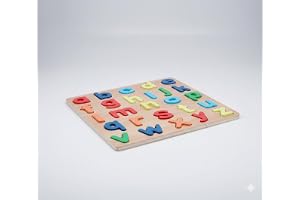 GHAZAL Rubber Wood Magnetic ABC Educational Puzzle Toys, 25.4 x 25.4 x 25.4 cm, Ages 3 Years and Up, Alphabet Learning, BPA-Free