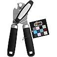 Gorilla Grip Manual Handheld Strong Can Opener, Sharp Cutting Wheel for Smooth Edge Cut, Comfortable Soft Handle, Oversized Easy to Use Turn Knob, Includes Built in Bottle Opener, Black