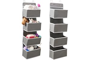 EZOWARE Set di 2 Portaoggetti da Appendere per Porta, Organizzatore a Sospensione con 4 Ripiani, Porta Oggetti da Porta per Bagno, Cucina, Accessori, Giocattoli - Grigio