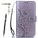 Produktbild Samsung Galaxy J3 ( 2017 ) Hülle, Samsung Galaxy J3 ( 2017 ) Schutzhülle, Alfort 3 in 1 Lederhülle Fashion Design Premium PU Leder Hohe Qualität Tasche Case Cover Kasten Abdeckung Wallet für Samsung Galaxy J3 ( 2017 ) 5.0" Smartphone Funktion Standfunktion Unterstützte Telefone und Magnetverschluss mit Schmetterling ( Grau ) + Alfort Schwarz Stylus Pen + Netter Staub Stecker