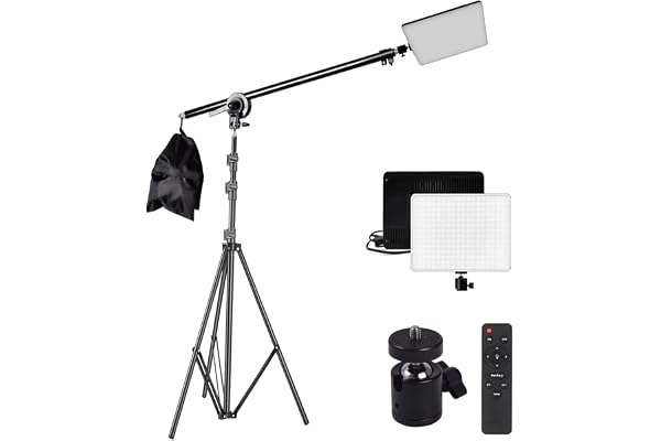 GIFTMAX 11" LED Panel Video Light Kit with Boom Arm for YouTube Video Conferencing Live Streaming Gaming Setup Photography Light with Stand(Boom Arm + Camera Light + 9ft Stand)
