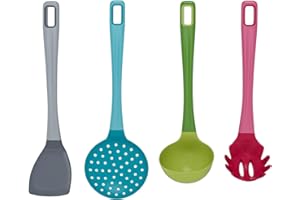 Empava kitchen Utensils Set of 4 Pcs - Non Stick Spatula|Spaghetti Spoon|Soup Ladle|Slotted Spoon, Silicone Utensil Set, Pasta Spoon, Ladel Spoon, Skimmer Spoon, Spatulas for Cooking Non Stick, Turner