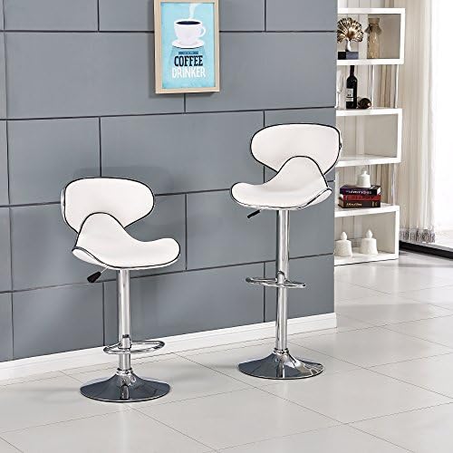 Bar Stools with Backs Set of 2, Faux Leather Kitchen Breakfast Chair Chrome Swivel (White) - Gift for Family