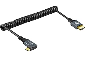 Twozoh Kabel Micro HDMI na HDMI kąt 90 stopni, wtyczka lewa Micro-HDMI do wtyczki HDMI kabel spiralny prawy angled (4K 60HZ 1080P 2.0) 1,5M