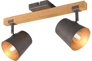 meineWunschleuchte 2-flammiger Deckenstrahler mit Holzbalken, Metallspots Silber antik, Breite 42,5cm