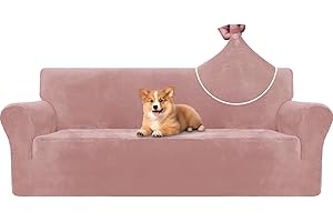 CYCMACO Copridivano Velluto Spesso 3 Posti, Universale Copridivani Elasticizzati, Copri Divani Antiscivolo, Moderno Sofa Cover Antigraffio, Fodera Divano Antimacchia Lavabile, Rosa