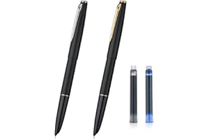 EROFA Jinhao 911 - Penna stilografica, pennino extra fine, nero opaco, con inserti in oro e argento, leggera e durevole, con cartucce e convertitori, penna liscia (2 pezzi)
