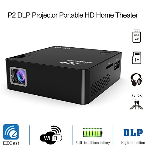 Docooler Mini DLP Projector Portable 1080P HD Projector Home Theater Miracast AirPlay DLNA EZcast Wireless Display U Disk 64GB TF Card Reading Outdoor Cinema Throw 200-inch Screen 1500mAh Rechargeable